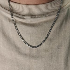 Colar Masculino Prateado de 1.0mm Aço Inoxidável