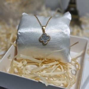 Colar de Flor com Strass Dourado em Aço Inoxidável